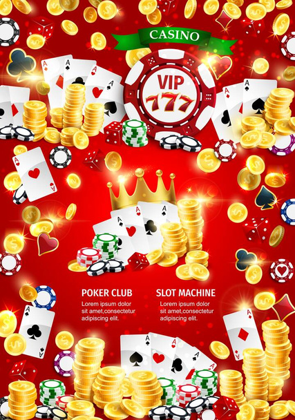 Casinodice and poker games, gold coins and chips - Vector, Image