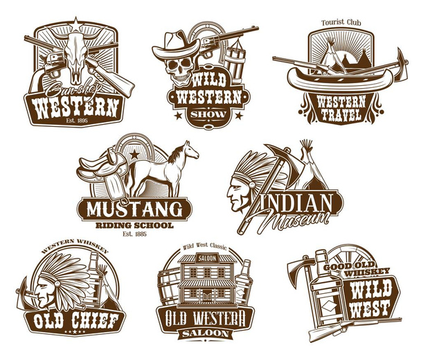 Wild West, American Western icons - Vector, Image