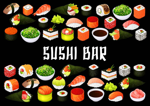 Rollos de sushi, menú de restaurante japonés
 - Vector, imagen