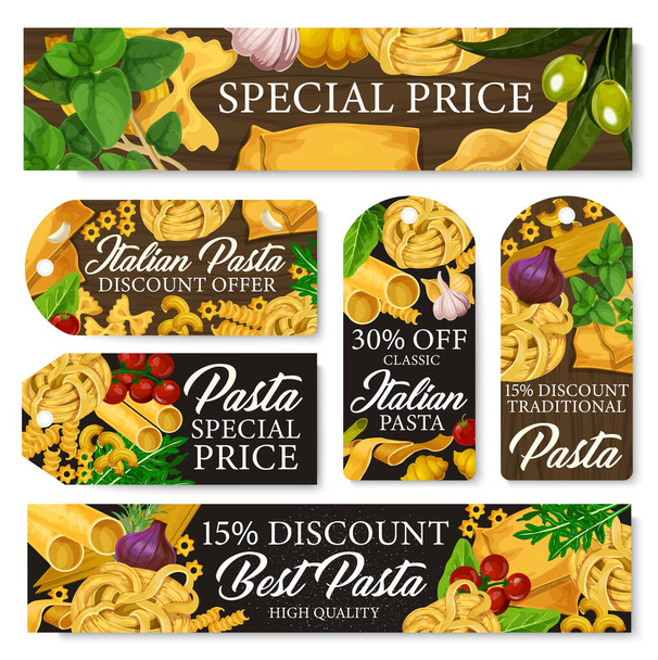 Banderas de pasta italiana y etiquetas de oferta
 - Vector, imagen