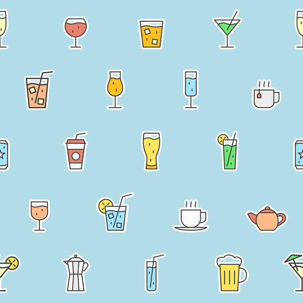 Drink Glass background - Vector color seamless pattern of cocktail and alcohol for graphic design - Vector, imagen