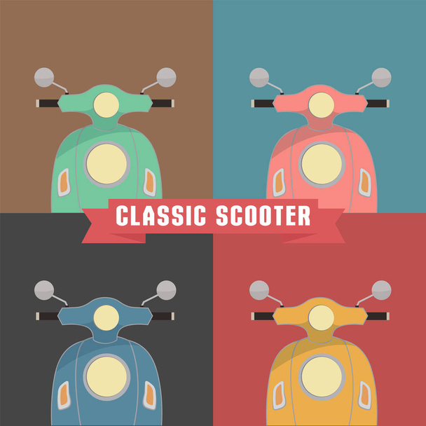 Set van vier voorkant scooters ontwerp - Vector, afbeelding