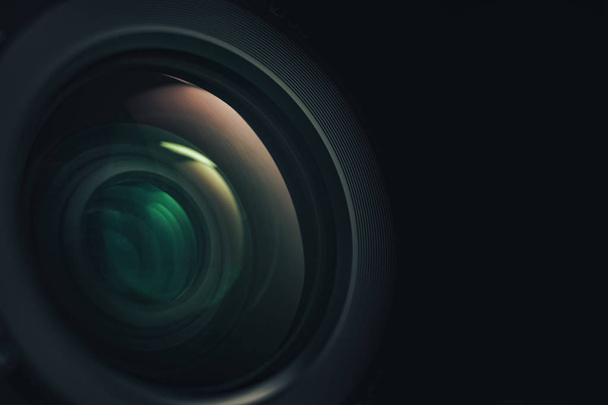 Close up beautiful camera lens of black background. Macro view. - Photo, Image