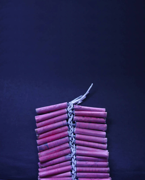 Firecrackers String isolated on black background - Zdjęcie, obraz