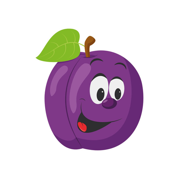 Fruits Characters Collection: Vector illustration of a funny and smiling plum character. - Vettoriali, immagini