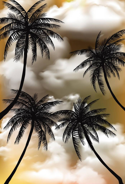 Hindistan cevizi palmiye ağaçlarının gün batımı manzarası - Vektör, Görsel