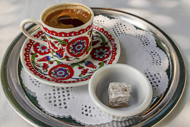 traditional turkish coffee in the cupwith turkish delight - Photo, Image