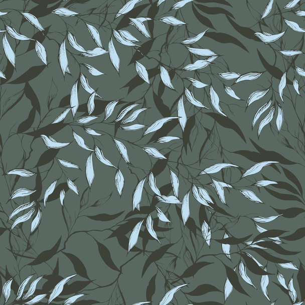 Нежный цветочный узор. Украшение листьев на зеленом фоне. Бесконечный текстильный орнамент для тканей, плитки и бумаги и обоев на стене
. - Вектор,изображение