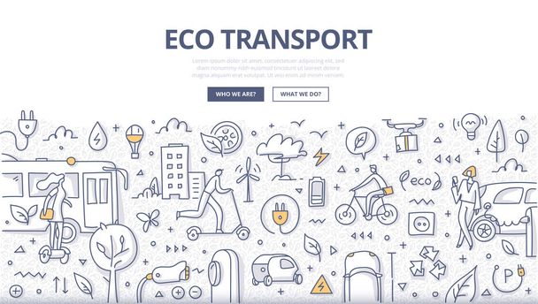 Öko-közlekedés Doodle koncepció - Vektor, kép
