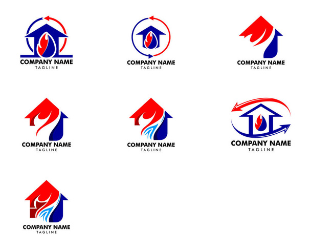 Set of Heating and Air Conditioning House Logo Template Design - Vector, Image