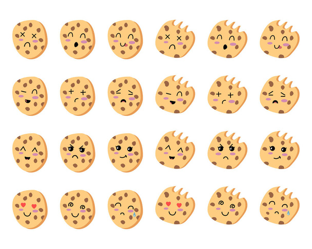 Zestaw ikon wektorowych ciasteczek kawaii - Wektor, obraz