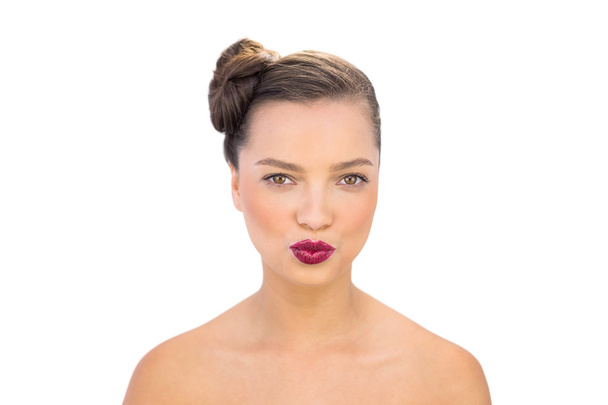 Glamorous woman with red lips kissing - Фото, изображение