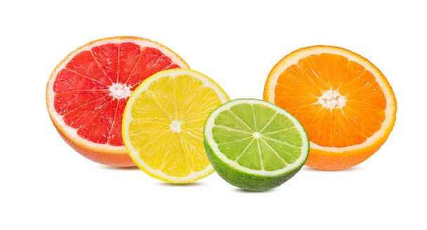 Citrus Fruit Set orange, grapefruit, lime, lemon isolated on white background. - Fotó, kép