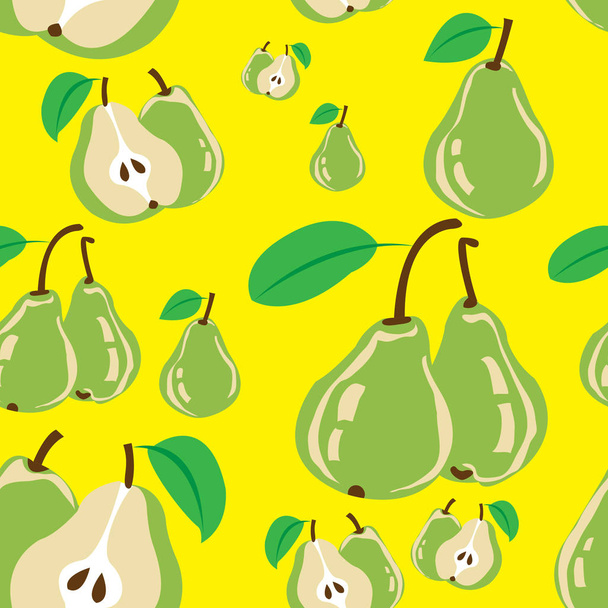 Seamless pattern with green pears  and yellow background - Vetor, Imagem