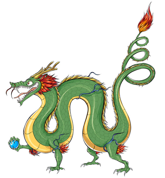 Hand Maden Digitale Illustratie van Dragon geïsoleerd op witte achtergrond - Foto, afbeelding