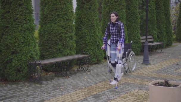 walking in the robotic exoskeleton outdoor recovery from injury rehabilitation - Video, Çekim