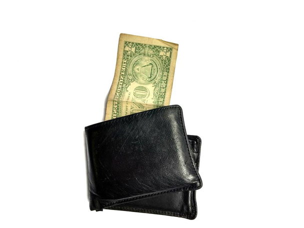 Portefeuille avec seulement un dollar sur fond blanc. concept de financement
 - Photo, image