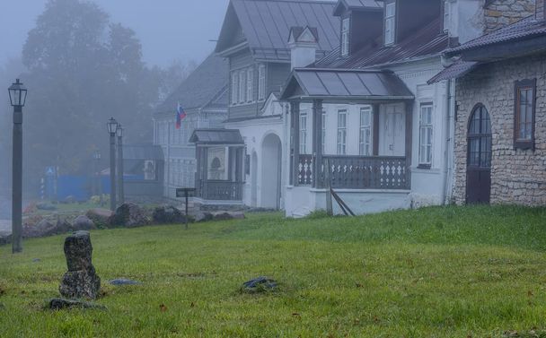 Foggy autumn morning in the ancient city of Izborsk.  - Photo, Image