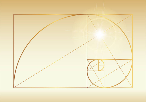 Złoty Fibonacci lub złoty współczynnik tła Ilustracja - Wektor, obraz