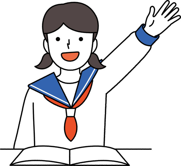 Ilustração de um estudante levantando as mãos
 - Vetor, Imagem