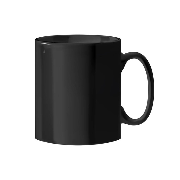 Vector illustration of a ceramic cup. Black porcelain cup. Isolated object. Dark cup on a white background. Cup for drinks. An evenly shaped cup for printing. - Wektor, obraz