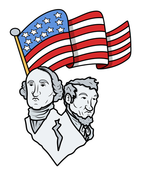 Lincoln und Washington mit US-Flagge - Nationalstolz - Vektor, Bild