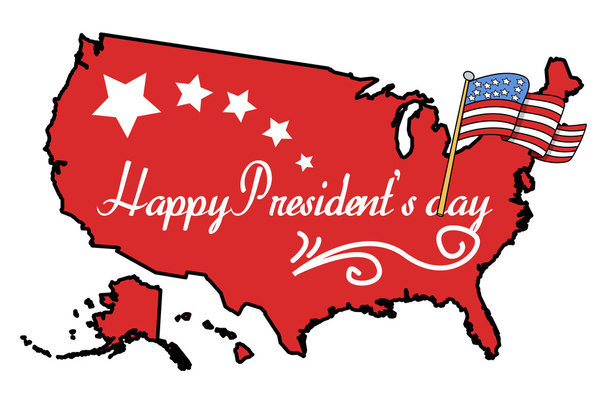 geïllustreerde Amerikaanse kaart met gelukkig voorzitters dag vlag vector - Vector, afbeelding