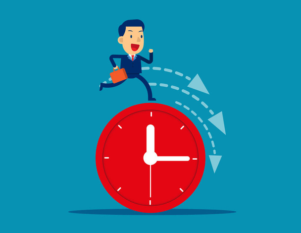 Empresario corriendo en el reloj que representa la fecha límite. Concepto lindo
 - Vector, Imagen