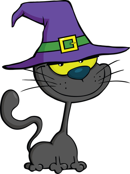 Cadı şapka ile gülümseyen bir kedi - Fotoğraf, Görsel