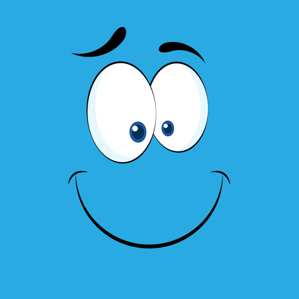 Uśmiechnięta Kreskówka Śmieszna Twarz Z Uśmieszkowym Wyrazem. Wektor izolowane Ilustracja z niebieskim tle - Wektor, obraz