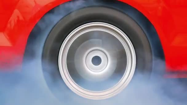 El coche hace que los neumáticos se calienten con humo, las carreras de coches queman goma de sus neumáticos en preparación para la carrera
. - Imágenes, Vídeo