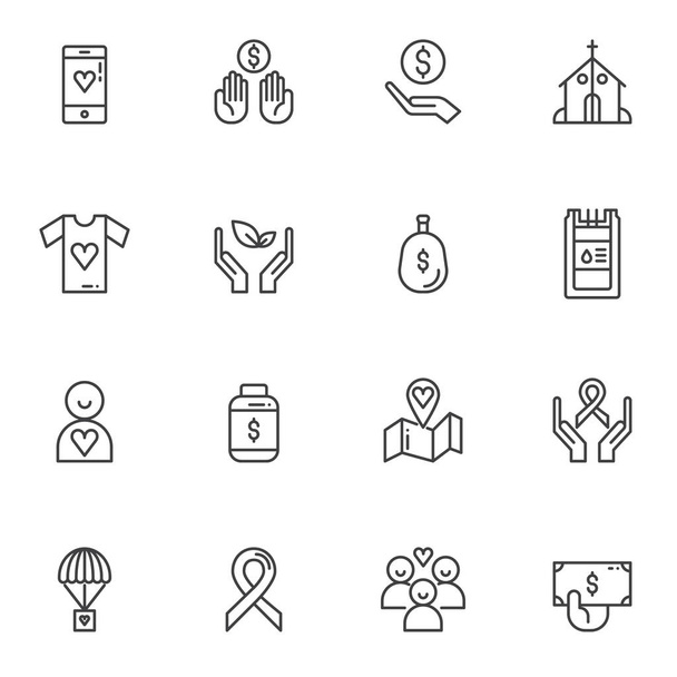 Conjunto de iconos de línea de caridad - Vector, imagen