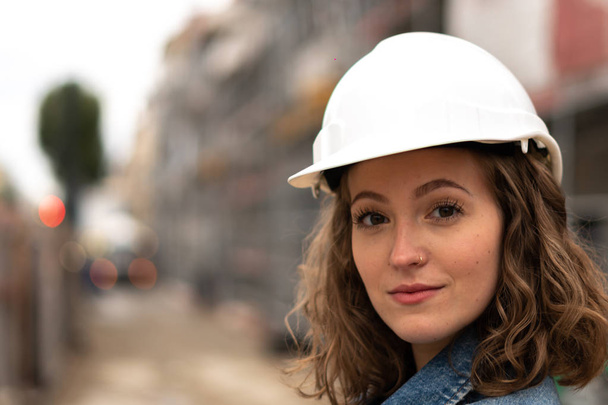 Young lady engineer, close up - Photo, Image