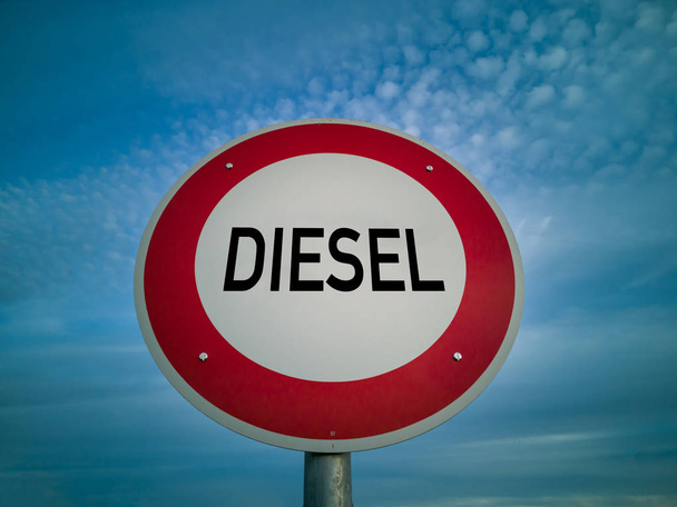Road sign in Germany. Ban for diesel engine vehicles. - Foto, Imagem