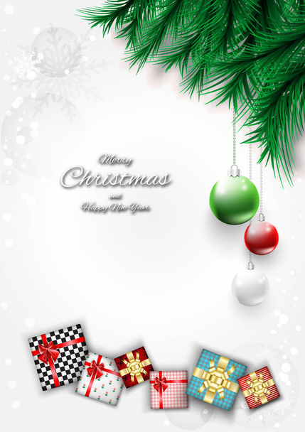 Feliz Natal fundo brilhante com caixa de presente e bola
 - Vetor, Imagem