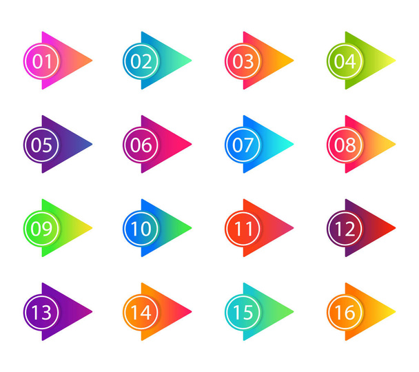 Bullet marker icon with number 1, 3, 4, 5, 7, 9, 10, 12 for infographic, presentation. Set of graphic pointer with steps. Sticky point bullet gradient color. Template label info bullet. vector - Вектор, зображення