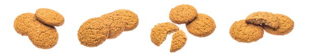Colagem com saborosos alimentos dietéticos biscoitos de aveia isolados em fundo branco
 - Foto, Imagem