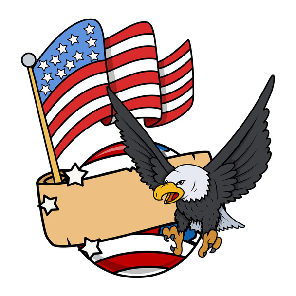 American Bald Eagle with Flag - Patriotic Nation Love Theme Vector - Vector, Image