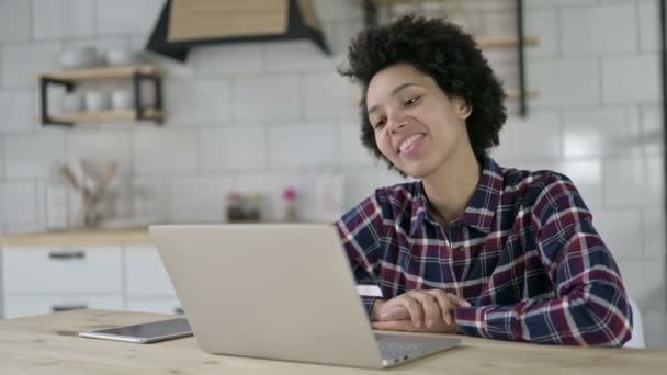 African American Woman doing Video Chat on Laptop - Video, Çekim