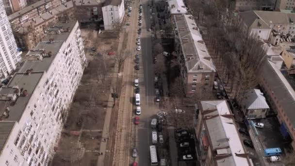 Cars traffic in Kiev, captal city of Urkaine, spring time Drone 4K flight - Materiał filmowy, wideo