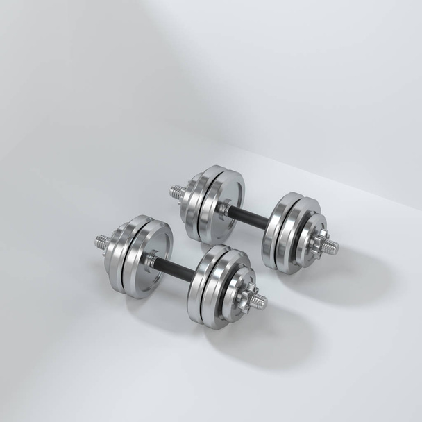 Dumbbells with black background, fitness theme, 3d rendeirng. - Photo, image