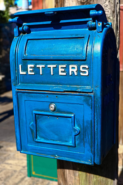 Traditional Old Blue mail letter boxTraditional Old Blue mail letter box - Photo, Image