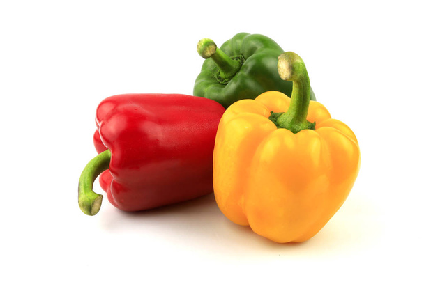 Fresh Green, yellow, red bell pepper. Sweet pepper. Giant pepper. Isolate on white background. Save with clipping path. - Photo, Image