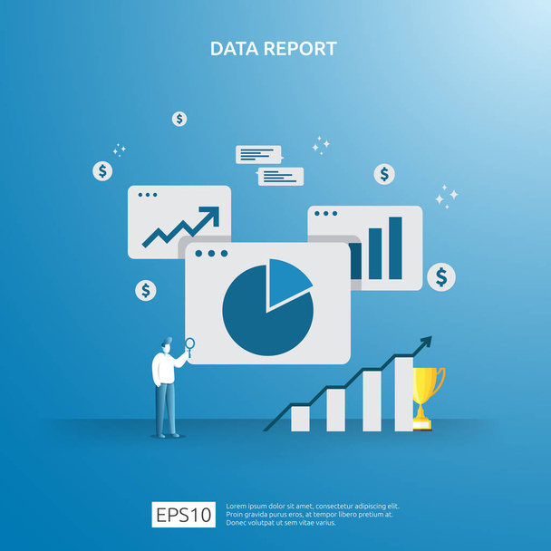 digital graph data for SEO analytics and strategic with character. statistics information, financial audit report document, marketing research for business management concept. vector illustration - ベクター画像