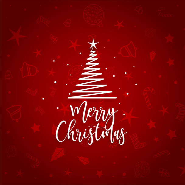 elegant red merry christmas background tree design - Vektör, Görsel