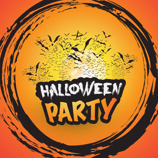 Halloween Party Card Template with Lots of Flying Bats - Vector Illustration - Vector, Image