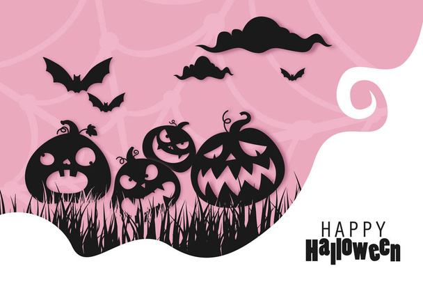 Happy Halloween papír střih na pozadí, vektorové ilustrace halloween papír střih Design. - Fotografie, Obrázek