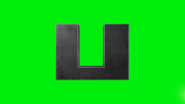 緑の画面の金属アルファベット文字Uレーザーアニメーション - 映像、動画