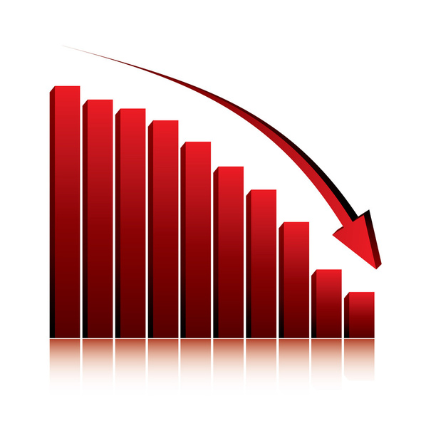 3D-grafiek weergegeven: daling van de winst of inkomsten - Vector, afbeelding