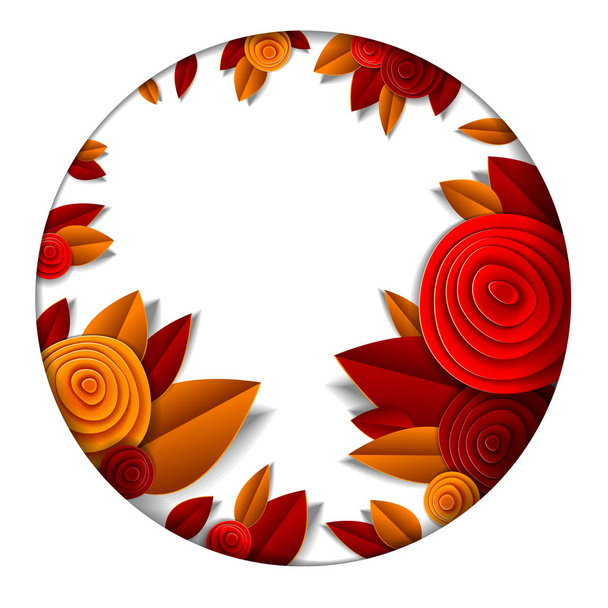 Autumn flowers and leaves beautiful background or frame with bla - Вектор,изображение